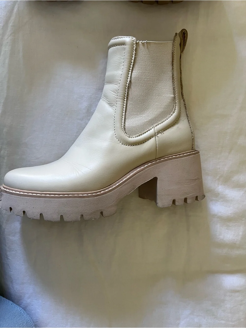 Dolce Vita Cream Lug-Heel Chelsea Booties